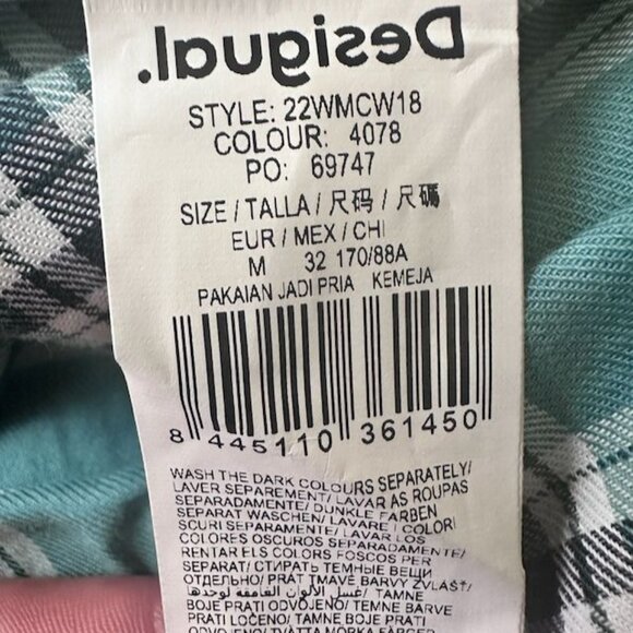 Desigual Men's Patchwork Plaid Cotton Button-Up Long Sleeve Shirt - Size M NWT - Picture 7 of 11